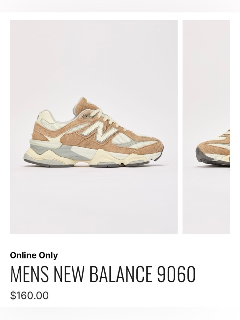 NEW Balance 9060 Sneaker in Tan and Cream M4.5, Women 6